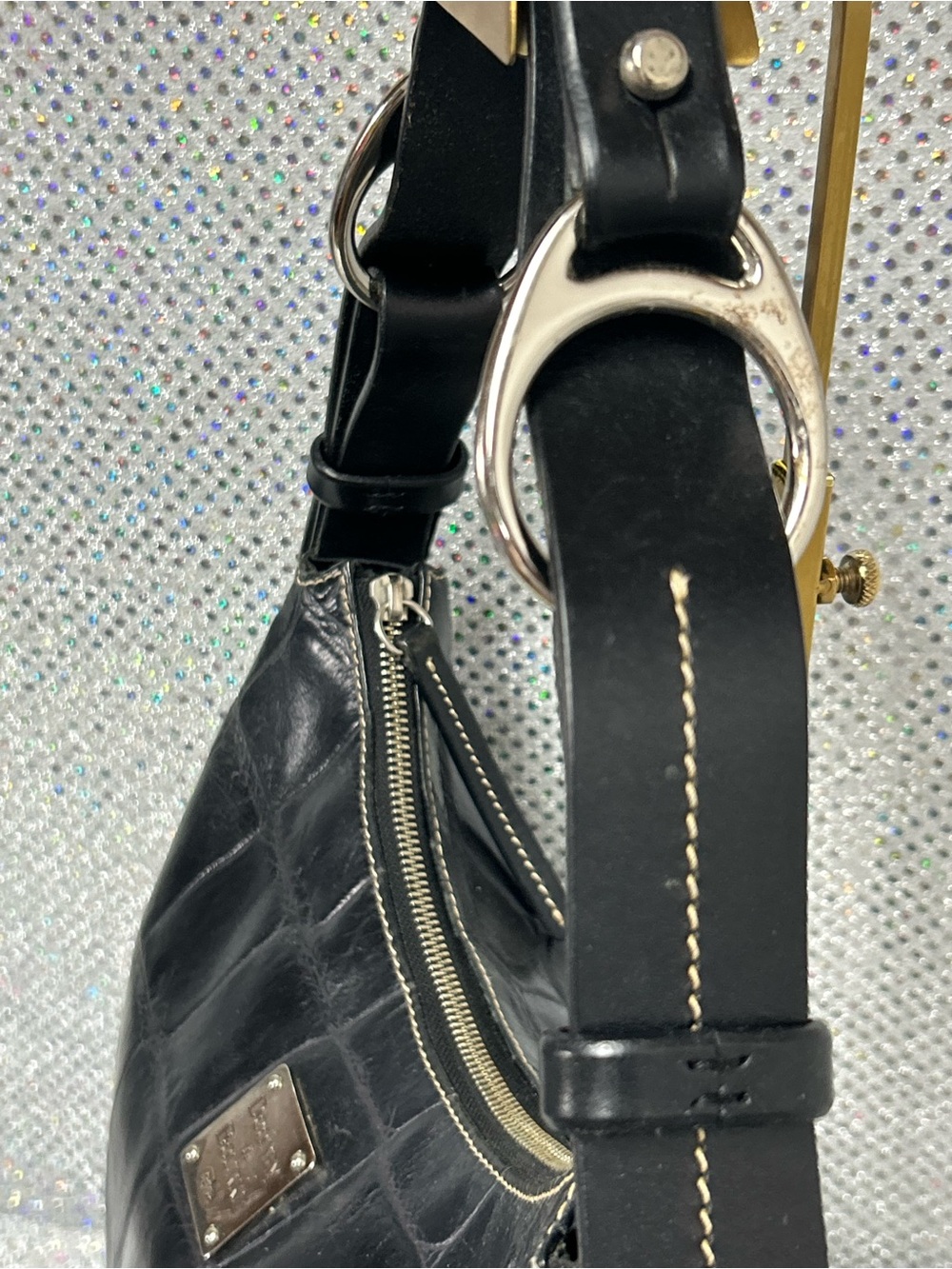 Dooney & Bourke Black Croc-Embossed Leather Shoulder Bag Approx. 15 x 7 x 5 - Picture 8 of 17